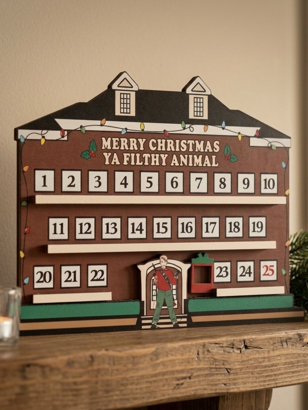 Collectable Painted Wood Naughty Christmas Countdown House